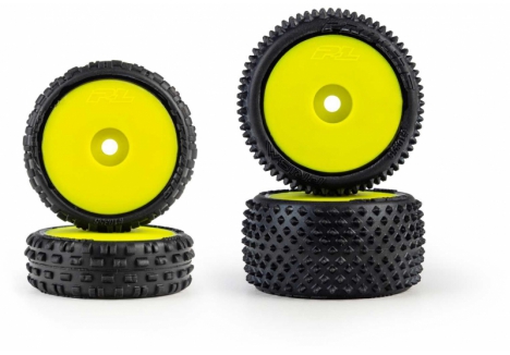 1/24 Wedge Front and Prism Rear Carpet Tires Mounted 7mm, Ye