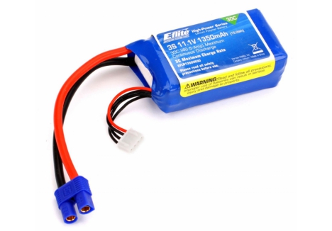 1350mAh 3S 11.1V 30C LiPo, 13AWG EC3