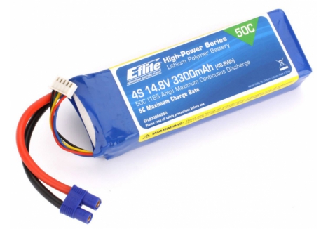 3300mAh 4S 14.8V 50C LiPo, 12AWG EC3