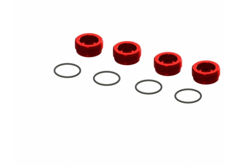 ARRMA Aluminum Front Hub Nut Red 4-Piece Set with O-Rings ARA320467