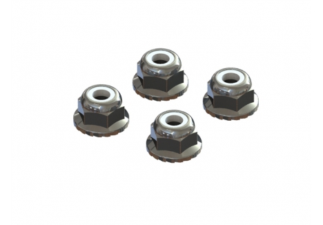 ARRMA Flanged Nyloc Locknut 4mm Silver 4 Piece AR708008