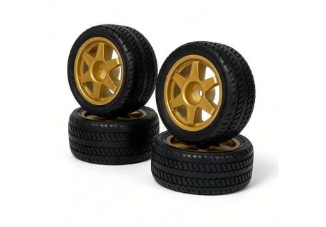 CARISMA M48S 6 SPOKE GOLD RALLY WHEELS/TYRES MOUNTED (4)
