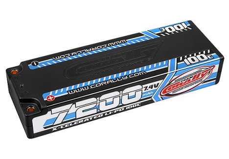 CORALLY XCELERATED 100C LIPO BATTERY 7200 MAH 7.4V STICK 2S 4MM BULLIT C-49720
