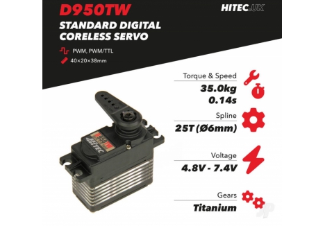 D950TW Standard Digital Coreless Servo 68g 35kg/0.14s 4.8V - 7.4V