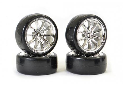 Fastrax 1/10 10 Spoke Drift Wheel V2 Tyre Set Chrome FAST0092C