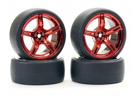 Fastrax 1/10 Drift D1 Tyres 5-Spoke Wheels Metallic Red Set of 4 FAST1351MR-D13