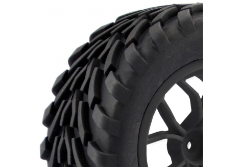 Fastrax 1/10 Mega-V Truck Tyre Mounted on Black 12-Spoke 12mm Hex FAST0067B