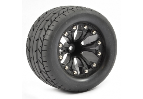 Fastrax 1/10 Monster Truck Wheels Eagle Mounted 6-Spoke Black Pair FAST1202B