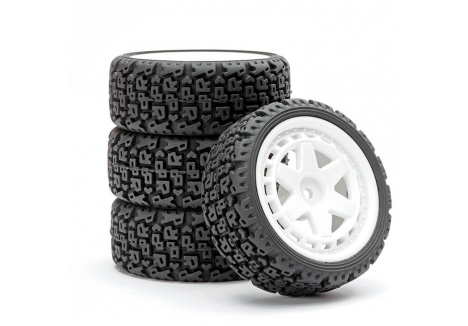Fastrax 1/10 R Block Rally Tyres 6-Spoke White Wheels 4-Pack FAST1360W