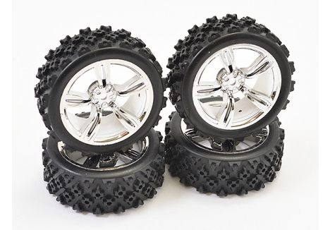 Fastrax 1/10 Rally Block Multi-Surface RC Touring Wheels Chrome 5-Spoke FAST0074C