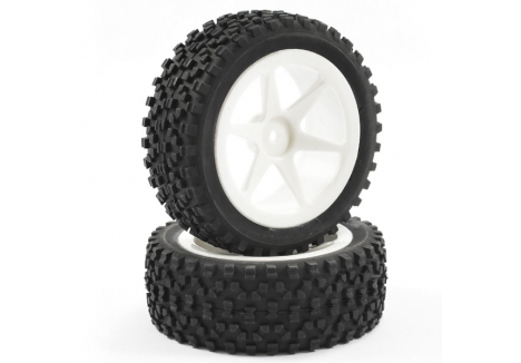 Fastrax 1/10 RC Buggy Front Tyres 6-Spoke White Mounted Wheels FAST0038S