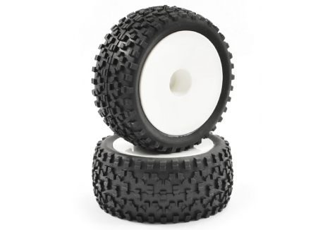 Fastrax 1/10 RC Buggy Rear Tyres Cuboid White Dished Wheels FAST0039