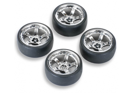 Fastrax 1/10 RC Drift Wheels and Tyres 5-Spoke Chrome D1 FAST1354C-D19