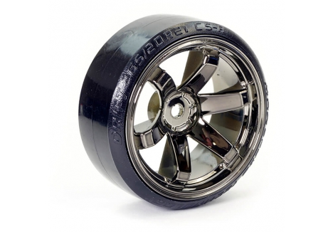 Fastrax 1/10 Street Drift Tyre 6-Spoke Wheel Grey Chrome 6mm Offset FAST0086GC