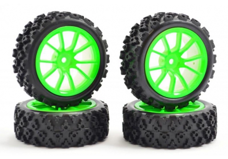 Fastrax 1/10 Street Rally Block Tyre 10-Spoke Neon Green Wheel 12mm Hex FAST0073G