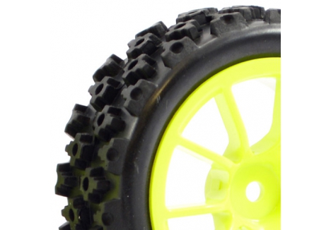 Fastrax 1/10 Street Rally Block Tyre 10-Spoke Neon Yellow Wheel Set FAST0073Y