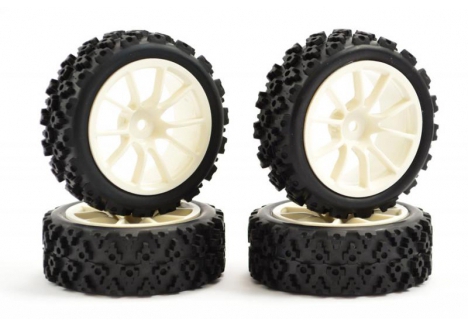 Fastrax 1/10 Street Rally Tyre 10-Spoke White Wheels 12mm Hex Set of 4 FAST0073W