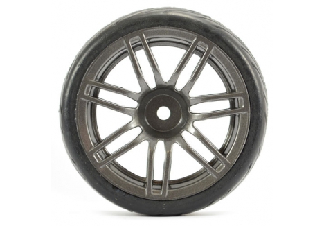 Fastrax 1/10 Street Tread Tyre 14-Spoke Gun Metal Wheels 12mm Hex FAST0078GM