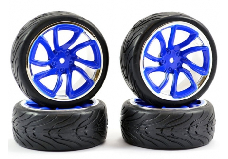 Fastrax 1/10 Street Tread Tyre Tri-5 Wheels Blue Chrome Set FAST0088BLC