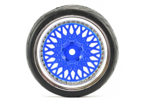 Fastrax 1/10 Street Tread Tyres on Classic Blue Chrome Wheels 12mm Hex FAST0098BLC