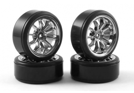 Fastrax 1/10th Street Drift Wheels 10-Spoke Chrome Pre-Mounted Tyres FAST0090C