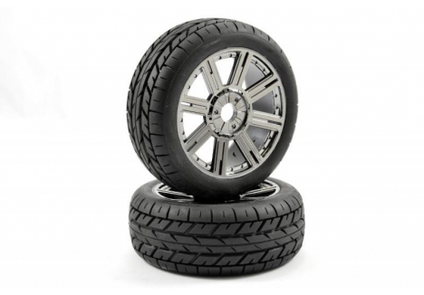 Fastrax 1/8 Eagle Tread Mounted 8-Spoke RC Buggy Wheels Black Chrome FAST1015BC