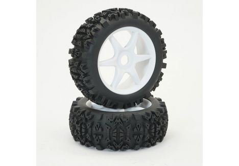 Fastrax 1/8 Grator Block Tread RC Buggy Tyres on White 10-Spoke Wheels FAST1002W