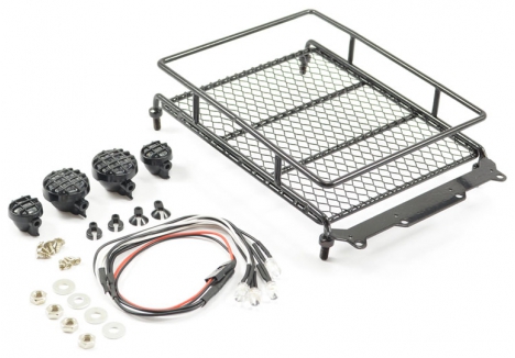 Fastrax Black Aluminium Luggage Roof Rack with LED Lamps 130mm x 110mm 1/10 Scale FAST2301BK