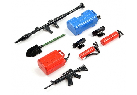 Fastrax Scale 7-Piece RC Accessory Set Shovel Rifle Can Fire Extinguisher 1/10 FAST2363
