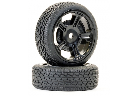 FTX Havok 1/14 Road Tread Wheels and Tyres Black Pair FTX10618R