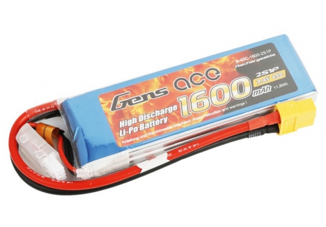 Gens Ace 2S 7.4V 1600mAh 45C LiPo Battery XT60 Connector G2S1600-45X6