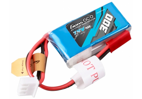 Gens Ace 2S 7.4V 300mAh 45C LiPo Battery JST Connector G2S0300-45JST