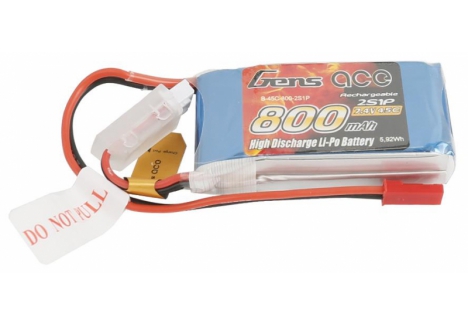 Gens Ace 2S 7.4V 800mAh 45C LiPo Battery BEC Connector G2S0800-45B