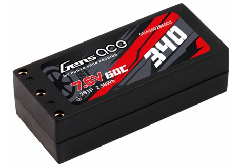 Gens Ace 2S HV 7.6V 340mAh 60C Hard Case LiPo Battery 2MM Connectors O-GC2H0340-60G2