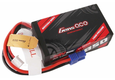 Gens Ace 2S LiPo Car Battery 7.4V 850mAh 60C Discharge EC2 Connector O-GC2S0850-60E2