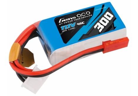 Gens Ace 3S 11.1V 300mAh 45C LiPo Battery JST Connector G3S0300-45JST