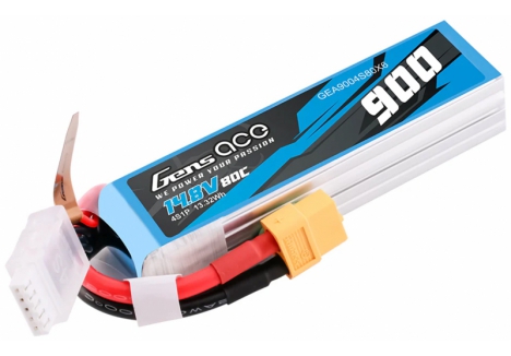 Gens Ace 4S 14.8V 900mAh 80C LiPo Battery with XT60 O-G4S0900-80X6