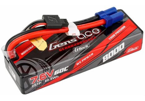 Gens Ace G-Tech 2S 7.4V 8000mAh 60C LiPo Battery Hard Case EC5 O-GT2S8000-60E5