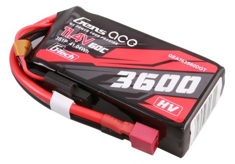 Gens Ace G-Tech Car HV 3S 11.4V 3600mAh 60C LiPo Battery T-Type O-GTC3S3600-60T
