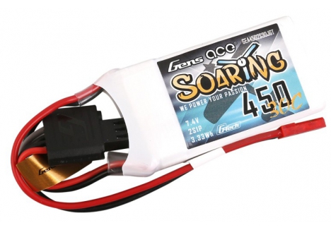 Gens ace G-Tech LiPo RC Battery 2S 7.4V 450mAh 30C BEC O-GT2S0450-30B