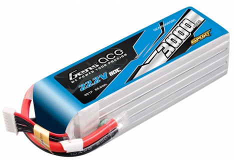 Gens Ace Li-Po Sport 6S 22.2V 3000mAh 80C LiPo Battery O-G6S3000-80