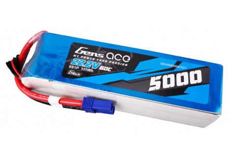 Gens Ace LiPo Battery 6S 5000mAh 22.2V 60C Softcase EC5 O-G6S5000-60E5