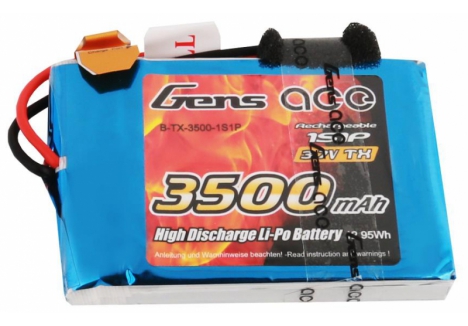 GENSACE 1S 3.7V 3500mAh LiPo Transmitter Battery JR Connector O-G1S3500-RX