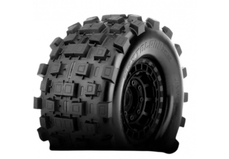 Jetko Extreme Wasteland XMT Belted Tyres Mounted on Black 24mm Hex Wheels (X-MAXX/Kraton 8S) (2) JK5804CB