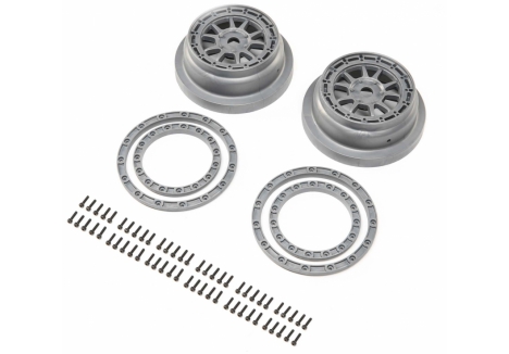 Losi Beadlock Wheel and Ring Set 1/6 Silver Red SBR 2.0 Z-LOS43029