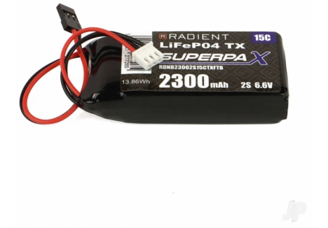 Radient LiFe 2S 6.6V 2300mAh 15C Futaba Hitec Transmitter Battery RDNB23002S15CTXFTB