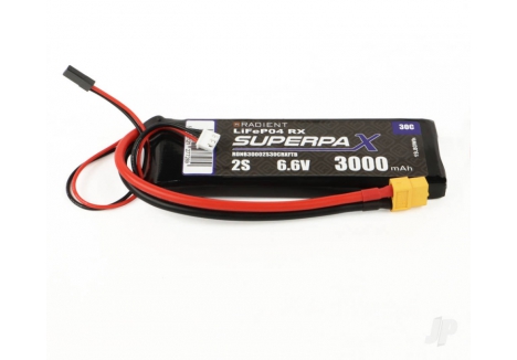 Radient LiFe 2S 6.6V 3000mAh 30C XT60 Receiver Battery Black RDNB30002S30CRXFTB