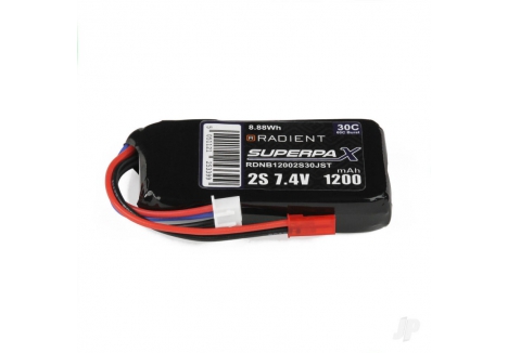 Radient LiPo 2S 1200mAh 7.4V 30C JST Battery Pack RDNB12002S30JST