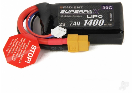 Radient LiPo 2S 1400mAh 7.4V 30C Battery XT60 Connector RDNB14002S30XT60