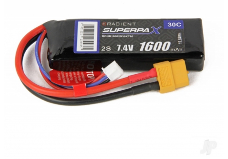 Radient LiPo 2S 1600mAh 7.4V 30C XT60 Battery RDNB16002S30XT60